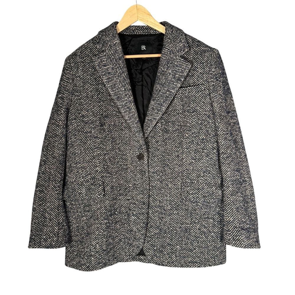 Banana Republic Olinda Blazer Blue Herringbone Wool Blend Oversized M